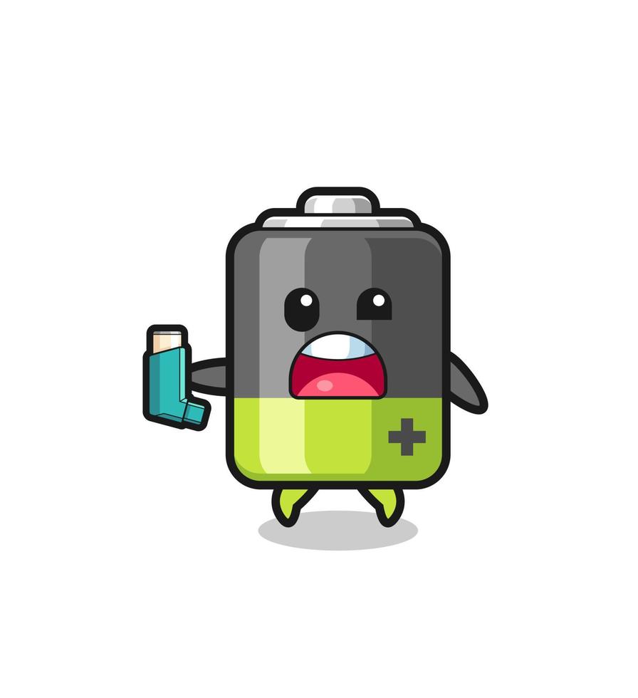 battery mascot having asthma while holding the inhaler vector