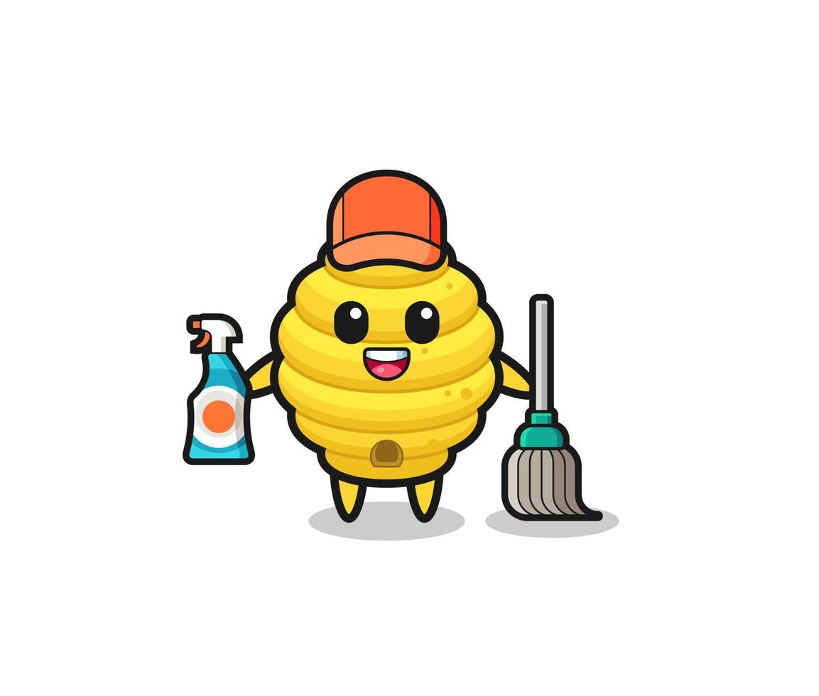 lindo personaje de colmena de abejas como mascota de los servicios de limpieza vector