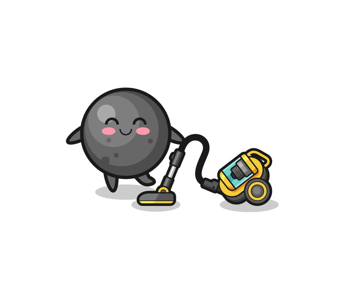 cute cannon ball holding vacuum cleaner illustration vector