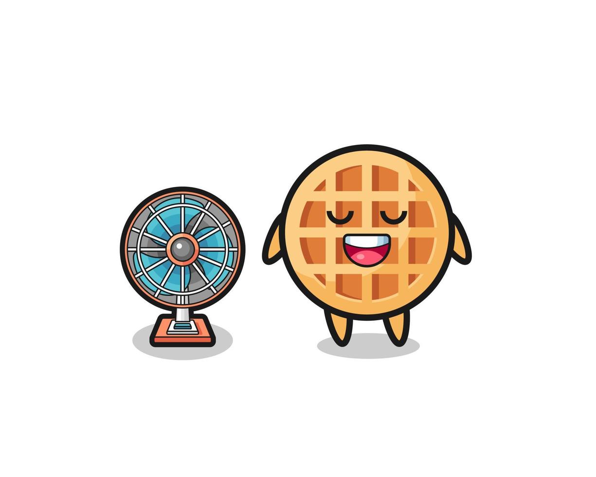 cute circle waffle is standing in front of the fan vector