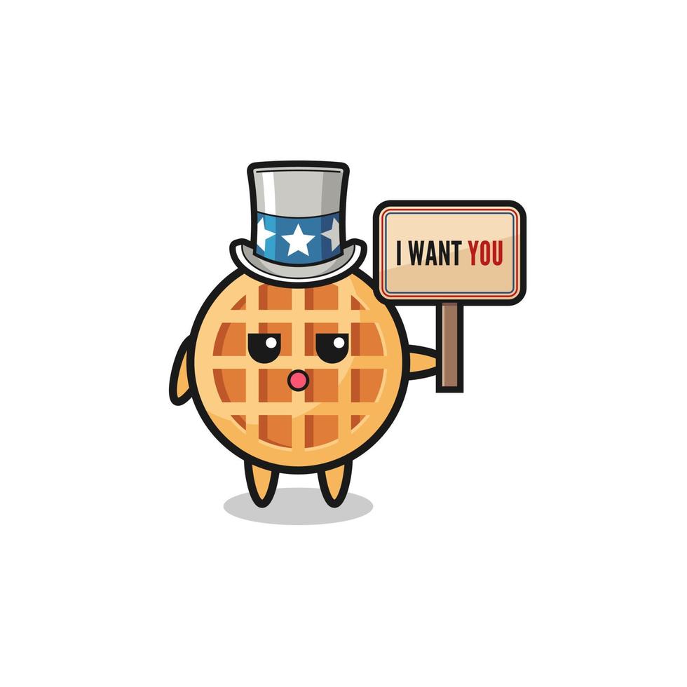 circle waffle cartoon as uncle Sam holding the banner I want you vector