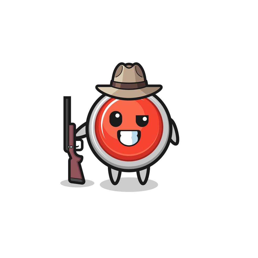 emergency panic button hunter mascot holding a gun vector