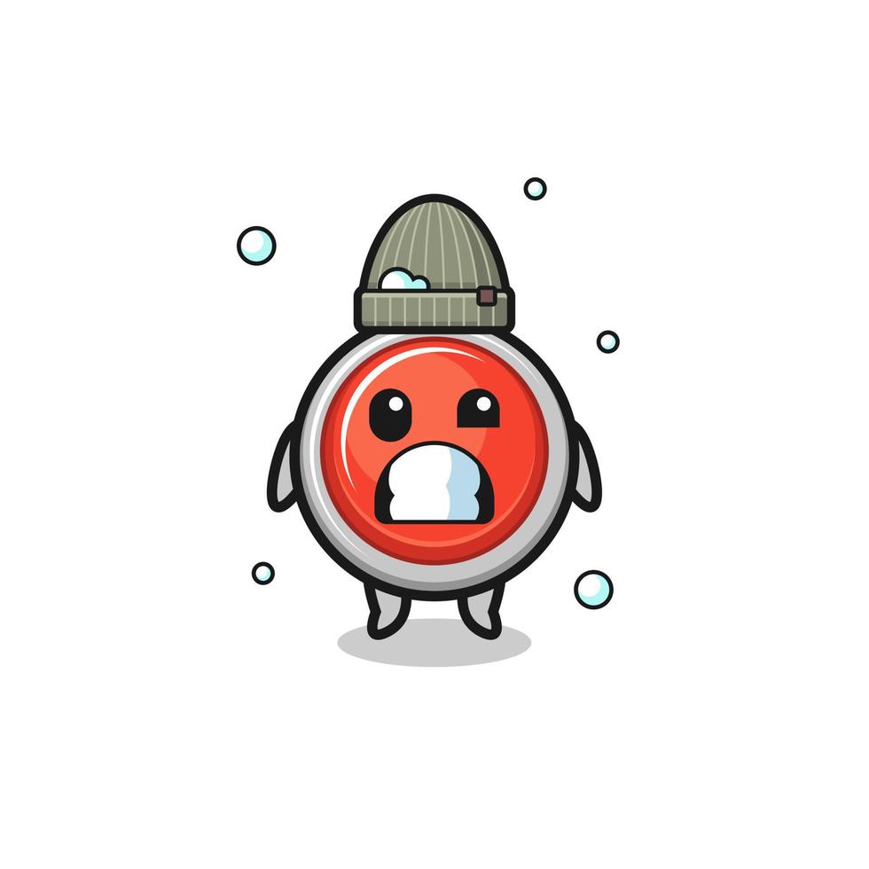 cute cartoon emergency panic button with shivering expression vector