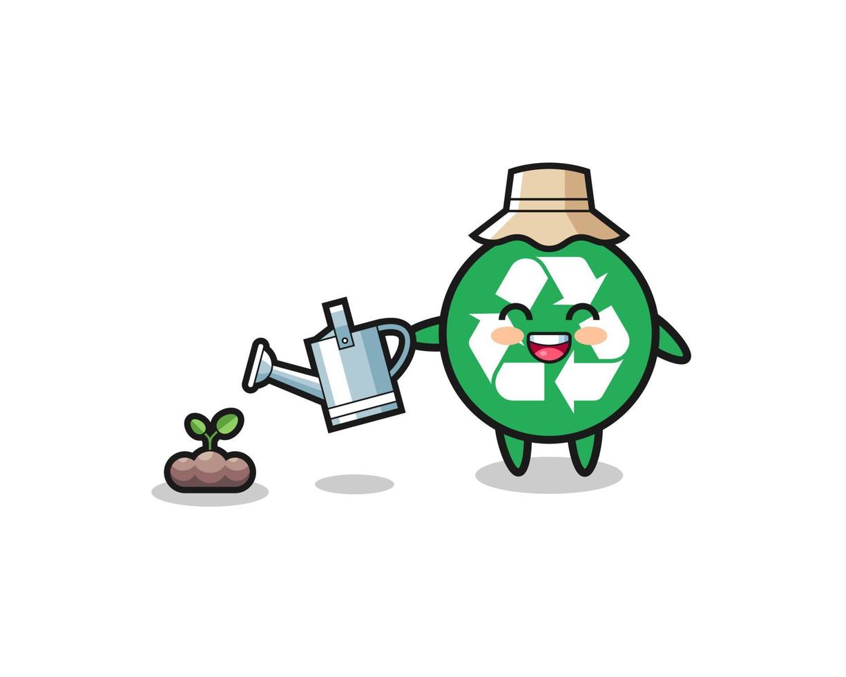 cute recycling is watering plant seeds vector