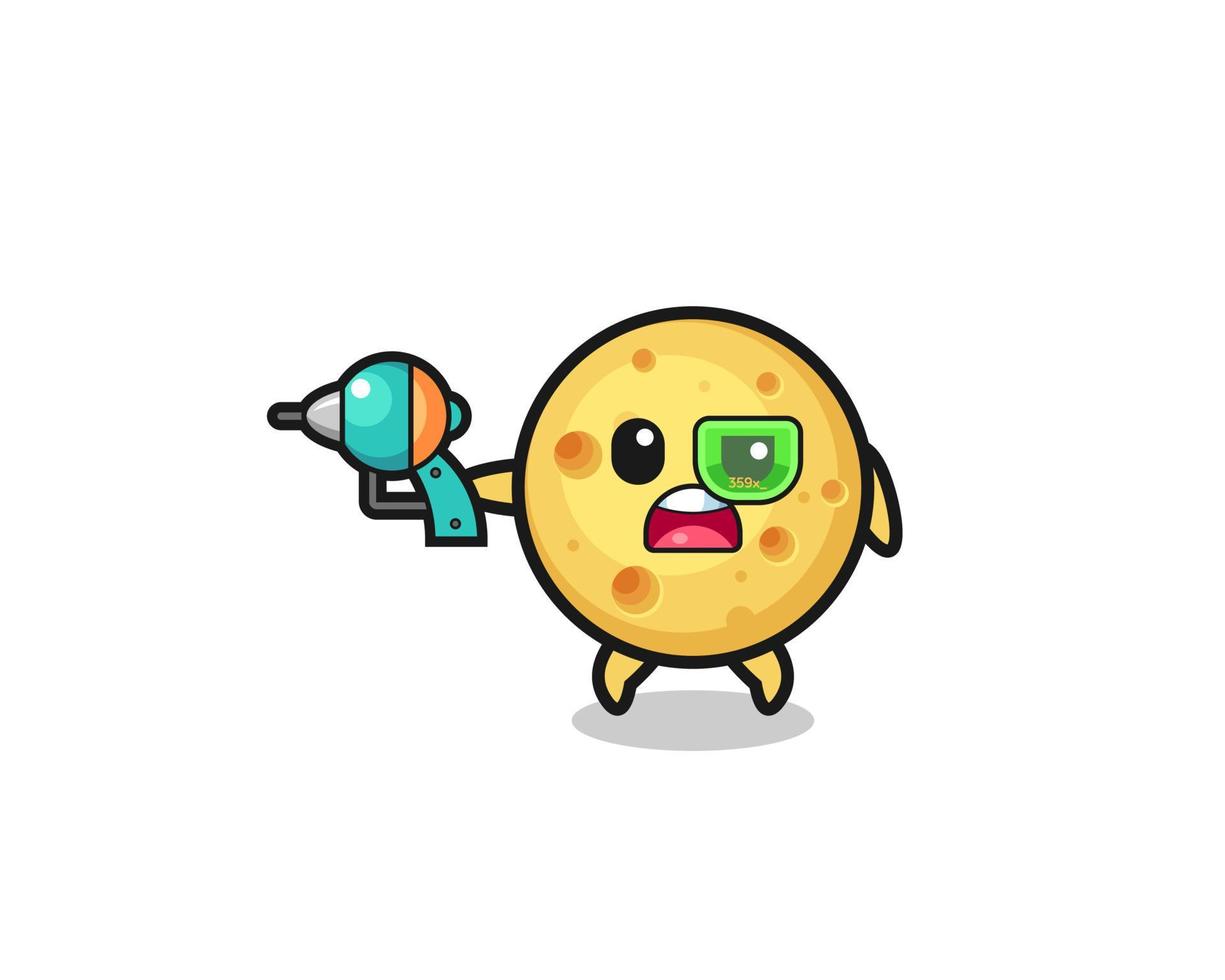 cute round cheese holding a future gun vector