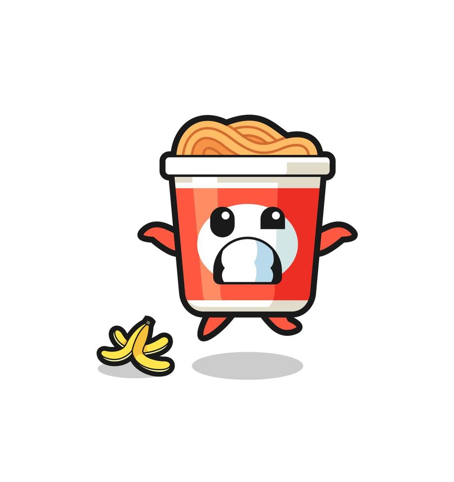 instant noodle cartoon is slip on a banana peel vector