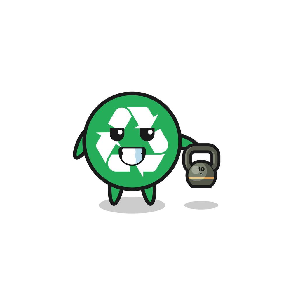 recycling mascot lifting kettlebell in the gym vector