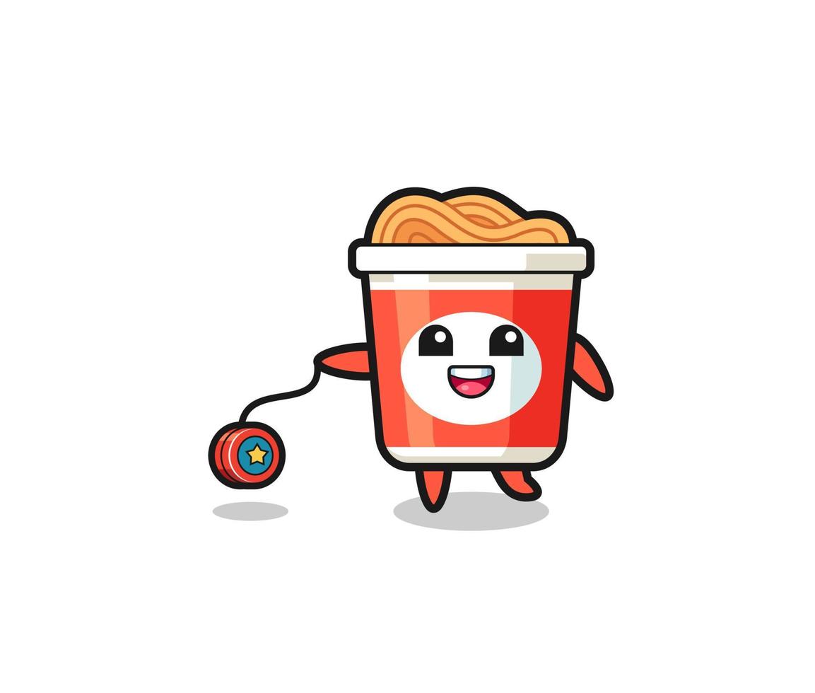 cartoon of cute instant noodle playing a yoyo vector