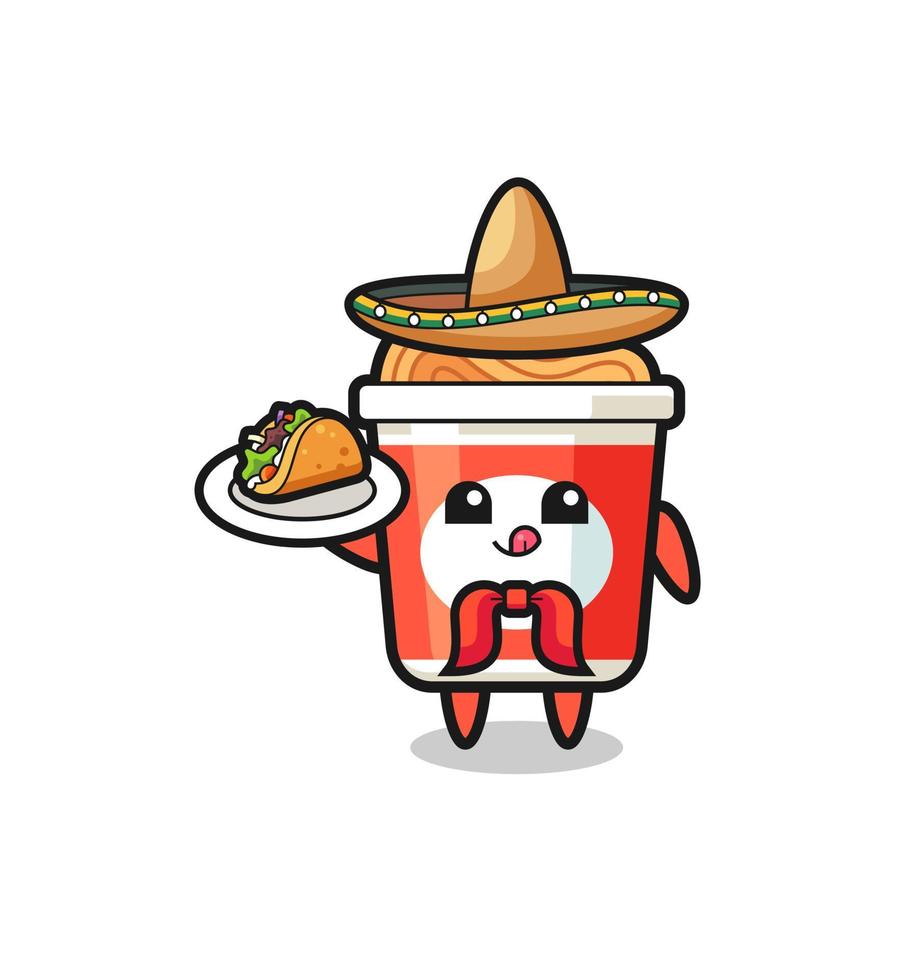 instant noodle Mexican chef mascot holding a taco vector