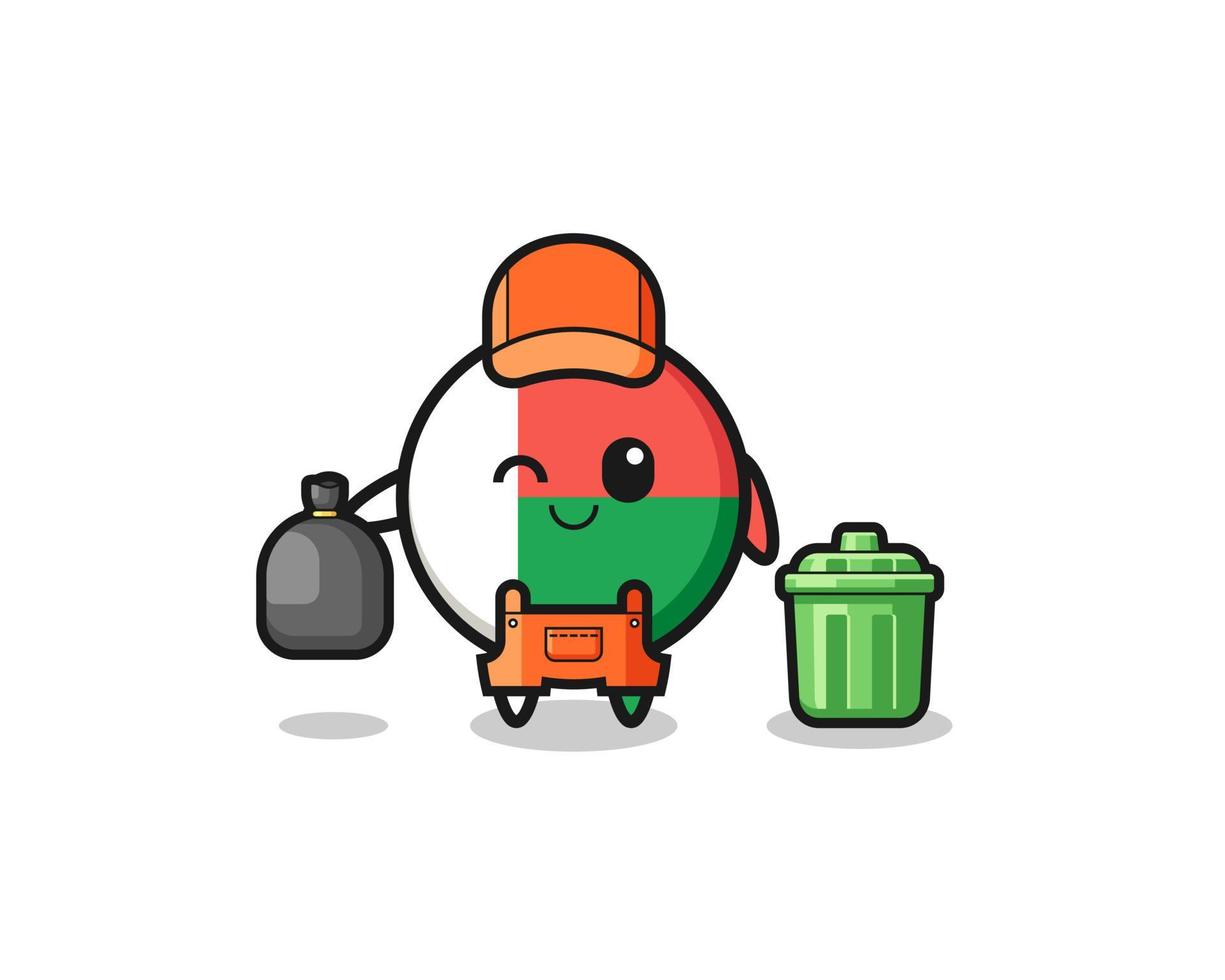 the mascot of cute madagascar flag as garbage collector vector