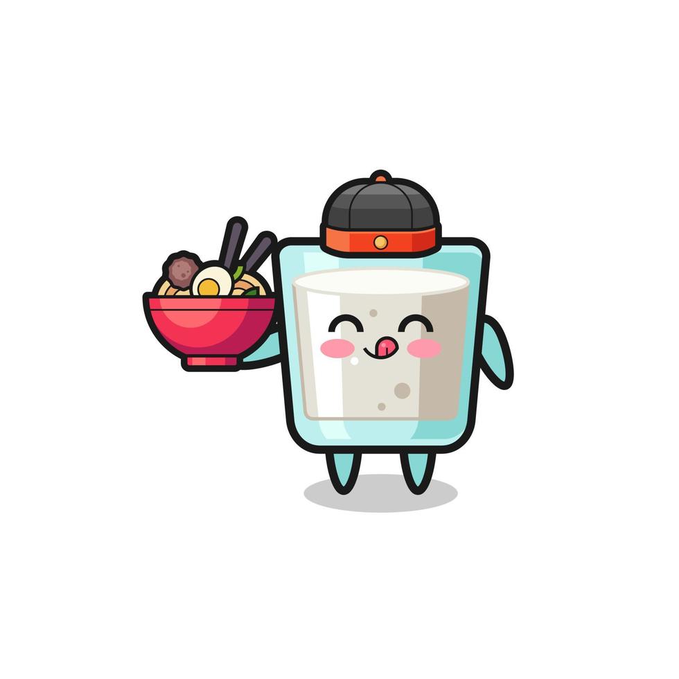 milk as Chinese chef mascot holding a noodle bowl vector