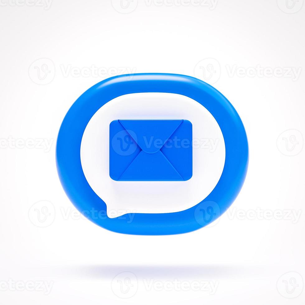 Mail message or envelope icon sign symbol button on blue speech bubble on white background 3D rendering photo
