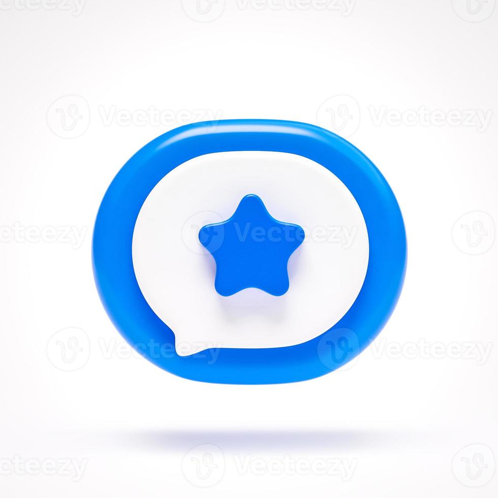 Favorite star icon sign symbol button on blue speech bubble on white background 3D rendering photo