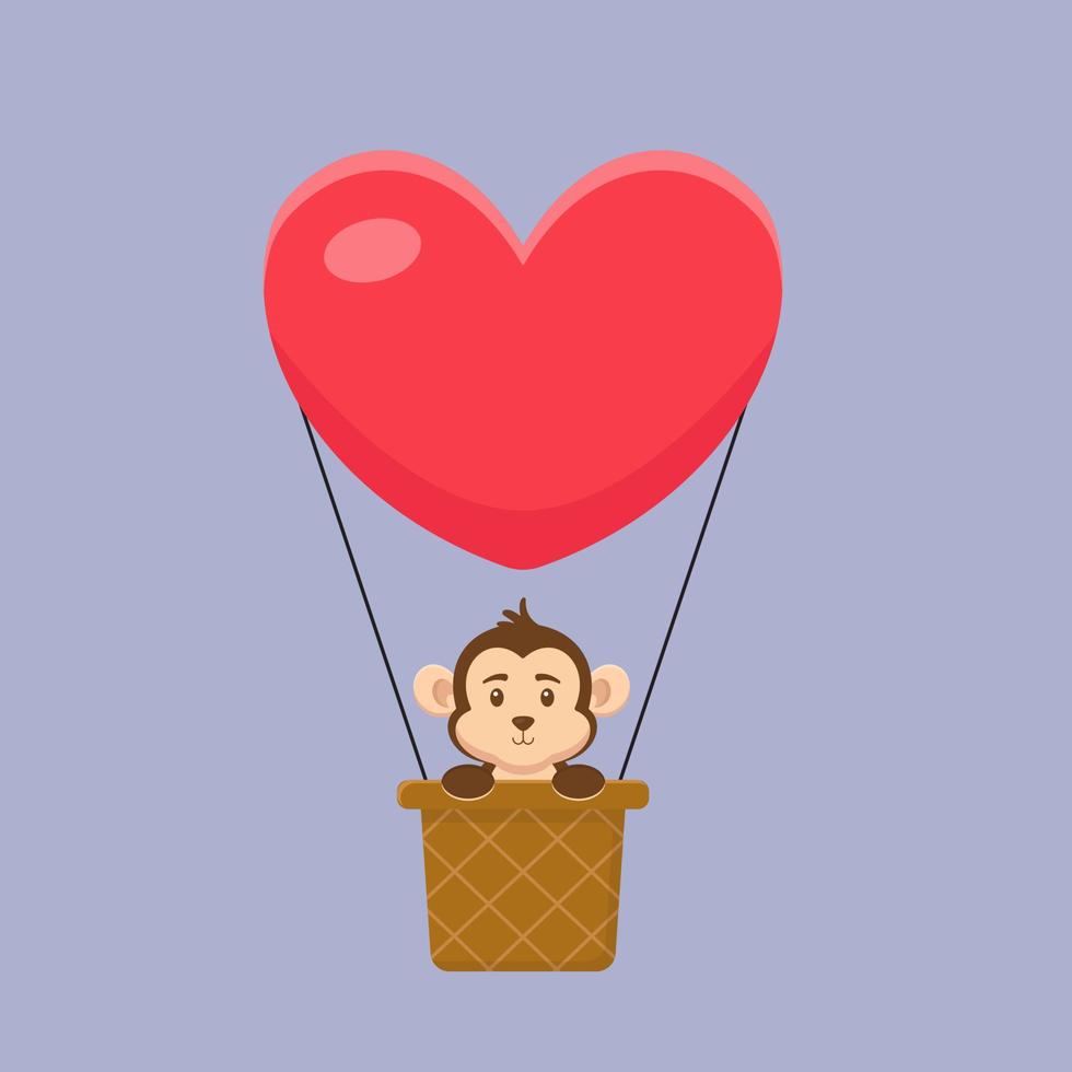 Cute Monkey Hot Air Balloon Cartoon vector