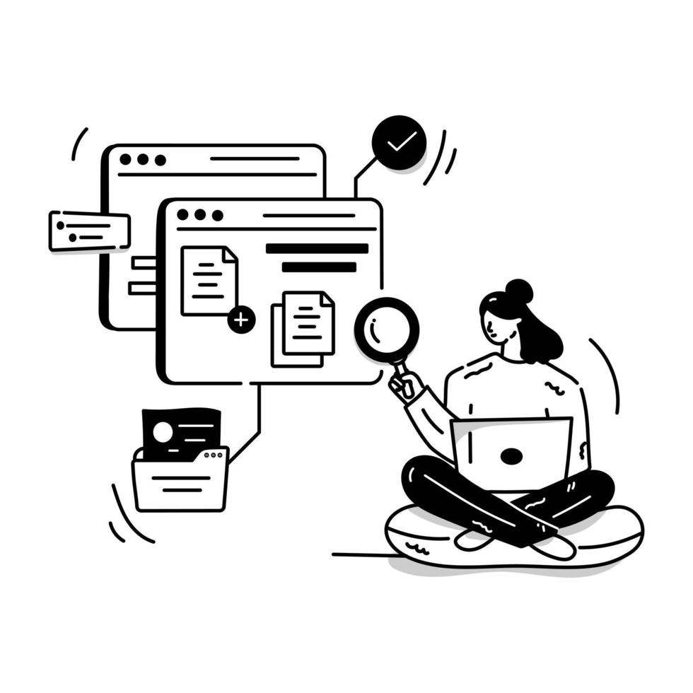 Person monitoring chart, concept of SEO analytics character illustration vector