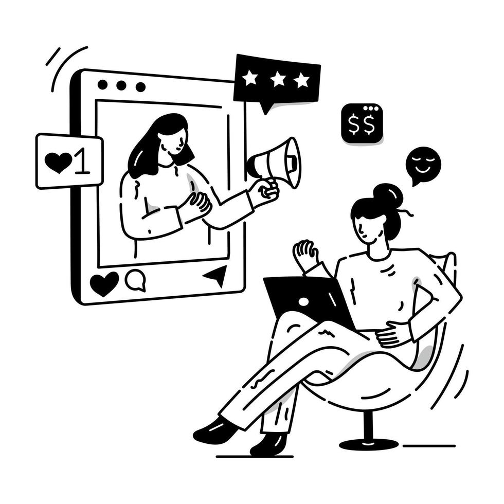 A hand drawn vector illustration of mobile advertising