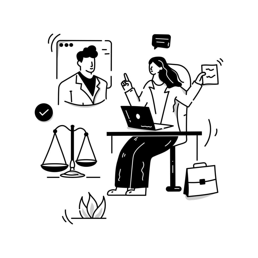 Online translator hand drawn illustration, video communication vector