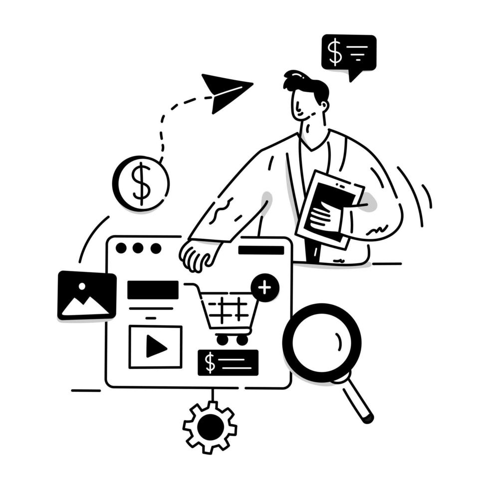 Person monitoring chart, concept of SEO analytics character illustration vector