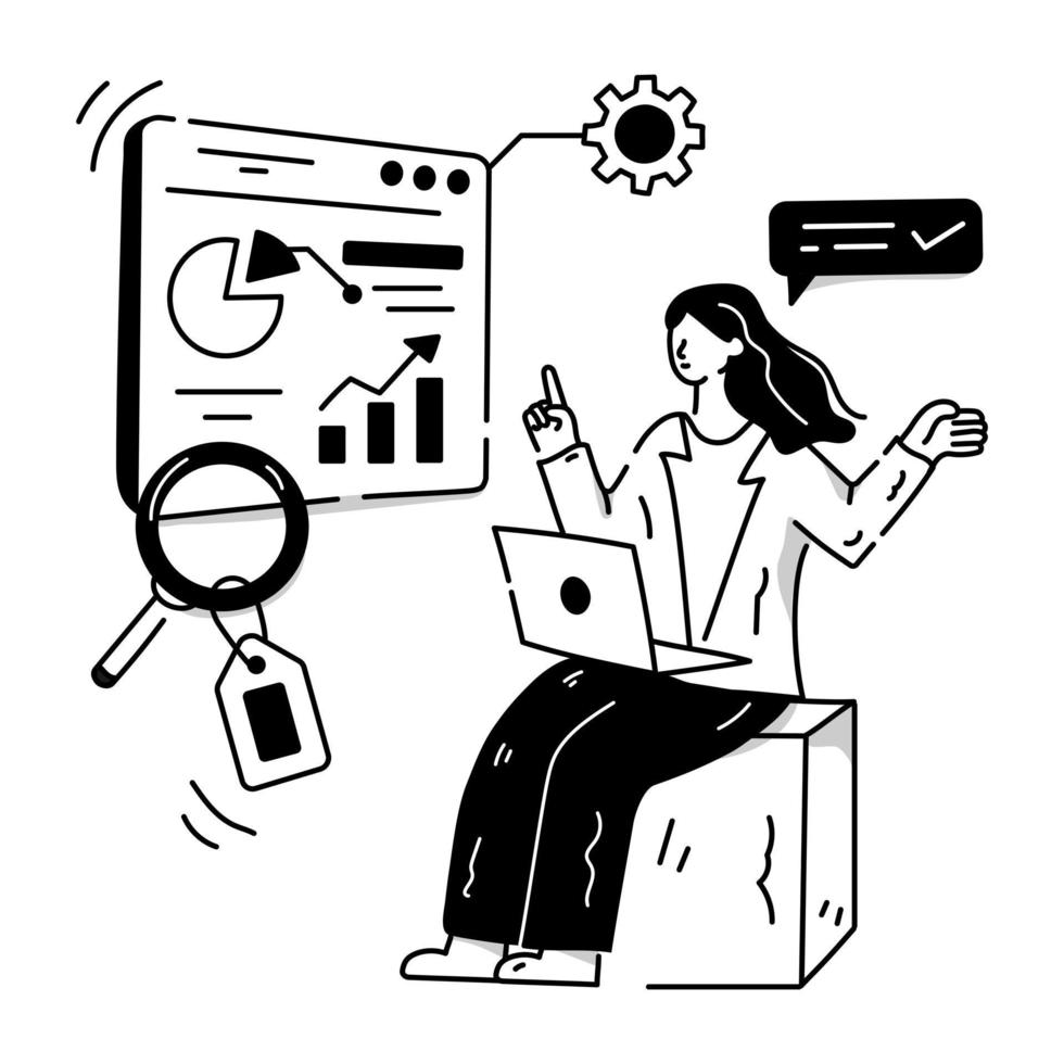 Person monitoring chart, concept of SEO analytics character illustration vector