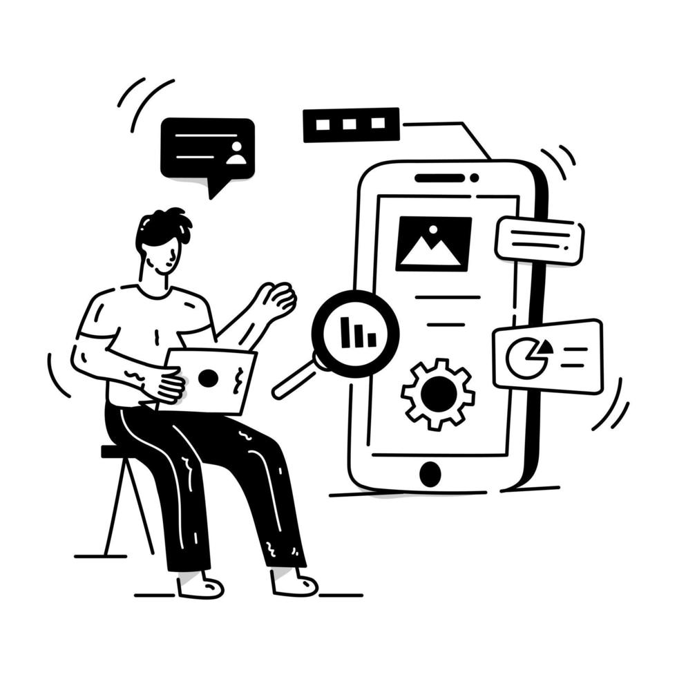 Person monitoring chart, concept of SEO analytics character illustration vector