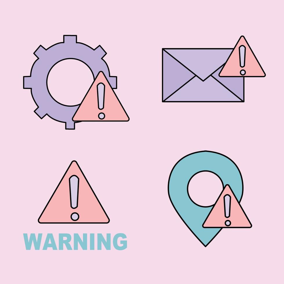 Four warning sign icon isolated on pink background vector