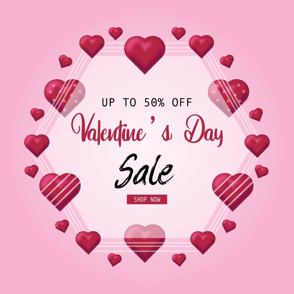 Valentine day sale card isolated on pink background. vector