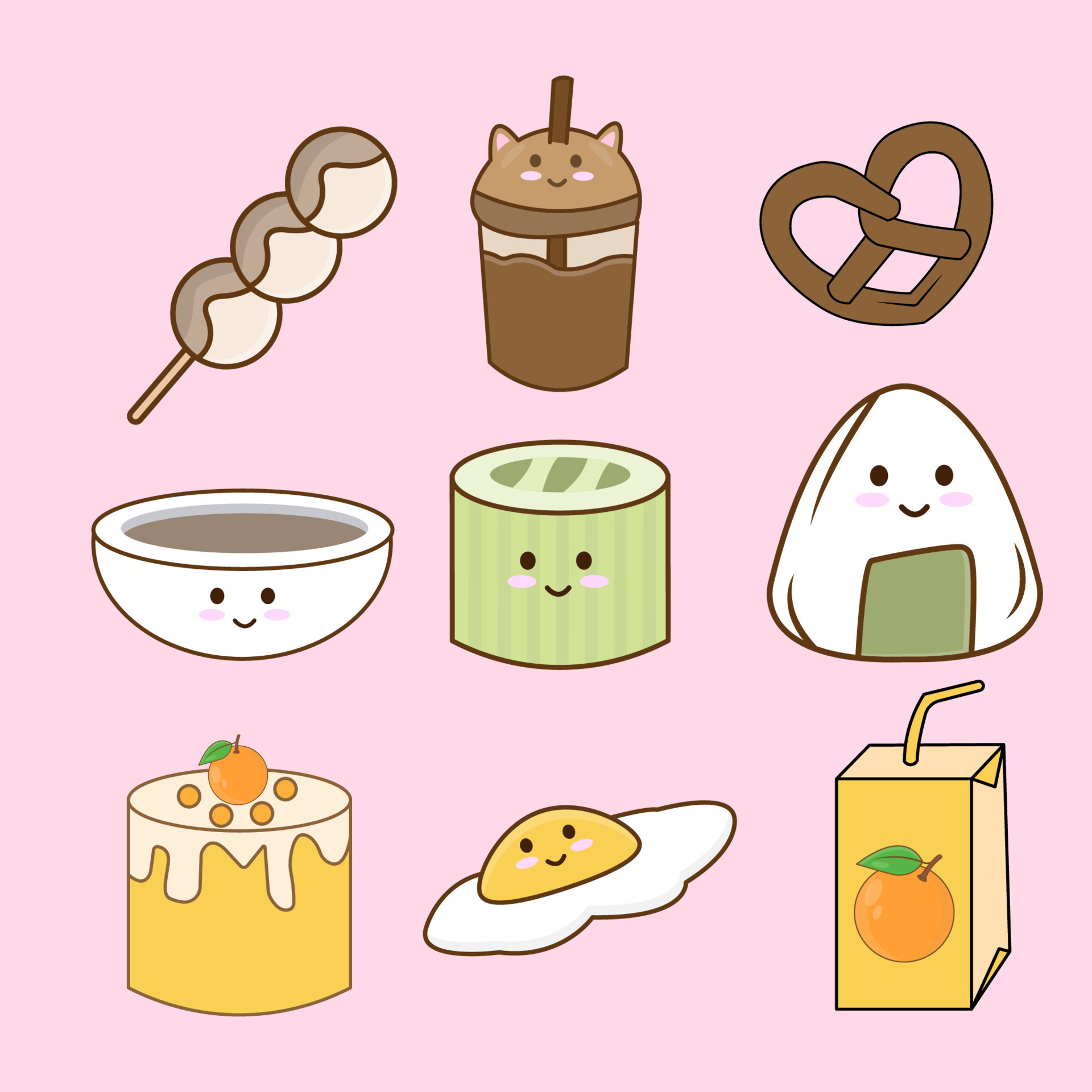 A set food and drink cute icon isolated on soft background. Vector, flat  illustration 5406058 Vector Art at Vecteezy