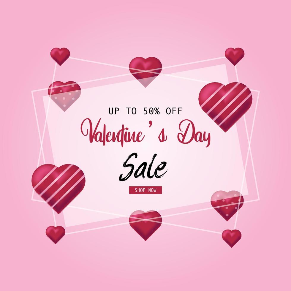 Valentine day sale card isolated on pink background. vector