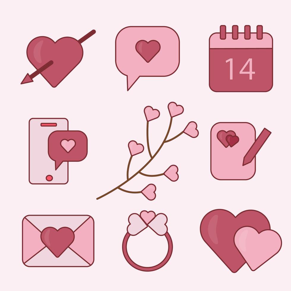 Valentine days icon bundles isolated soft pink background. Vector
