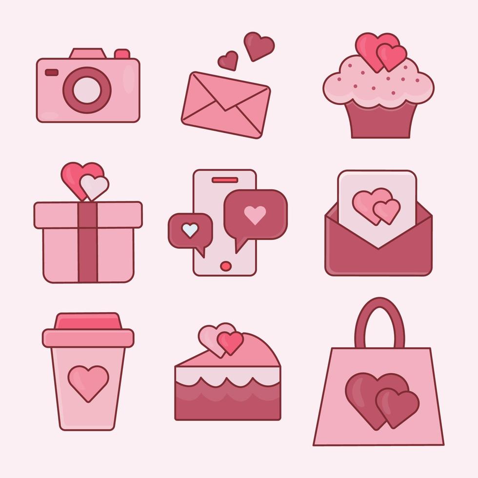 Valentine days icon bundles isolated soft pink background. Vector