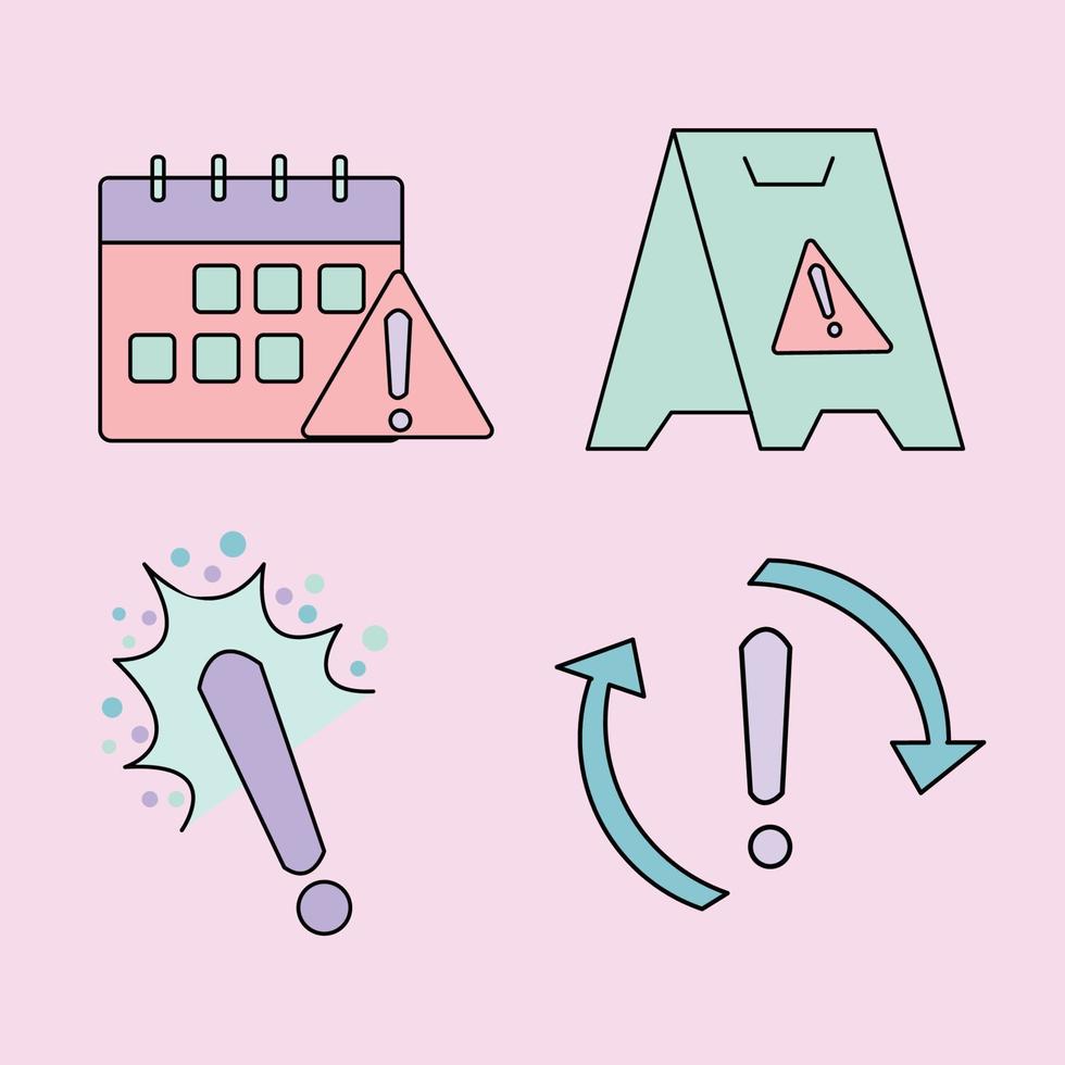 Four warning sign icon isolated on pink background vector