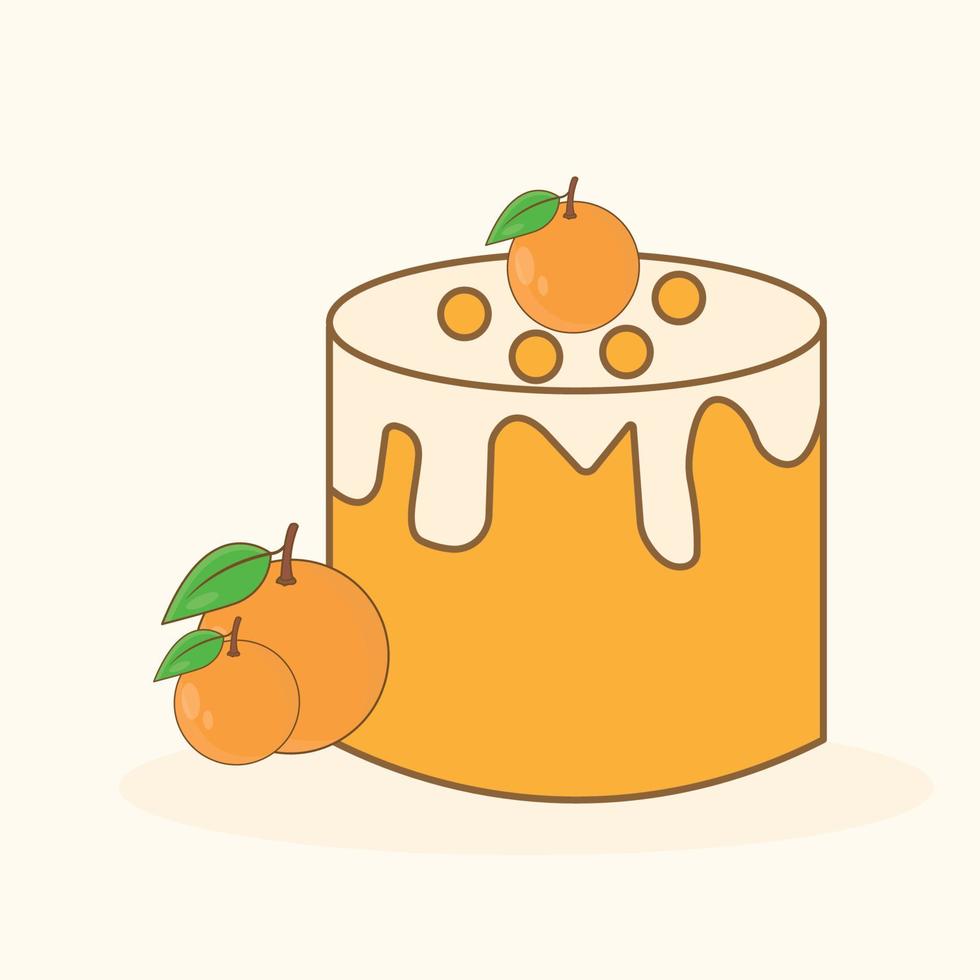Orange cake with orange topping, birthday. Vector