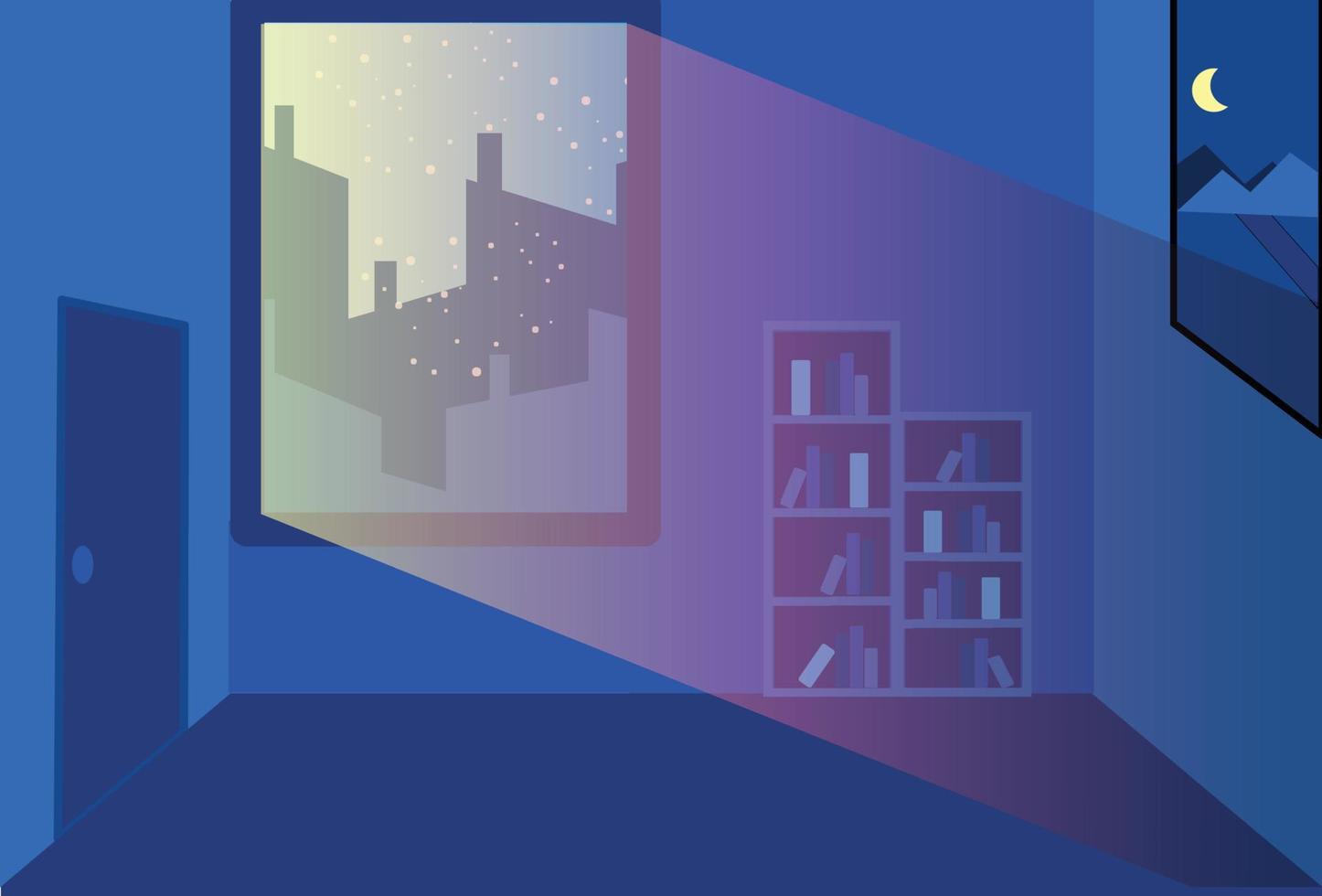 Illustration vector graphic of winter scenery in the window at study room