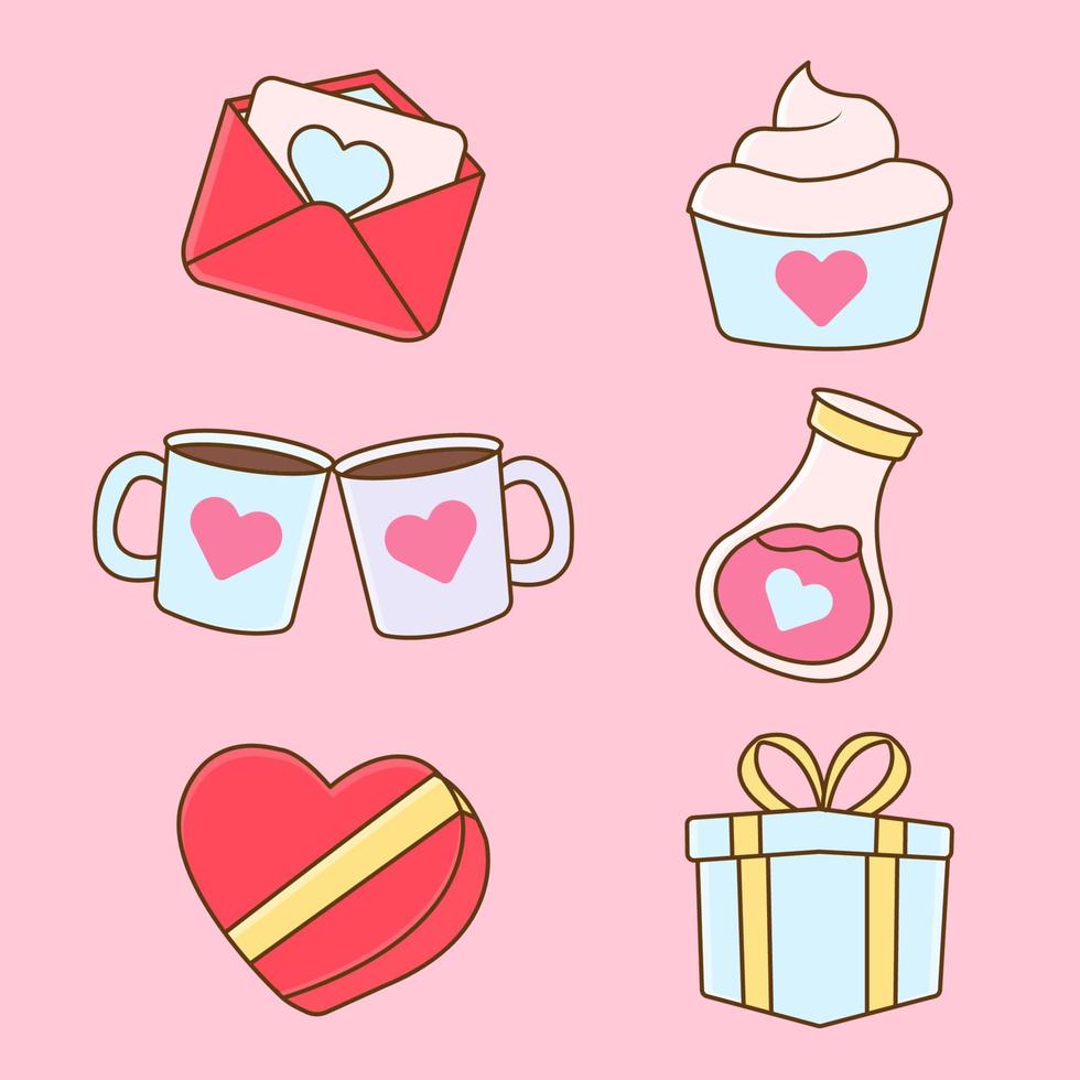 Valentine days icon bundles isolated soft pink background. Vector illustration