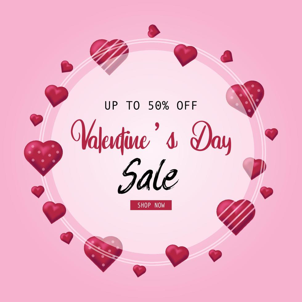 Valentine day sale card isolated on pink background. vector