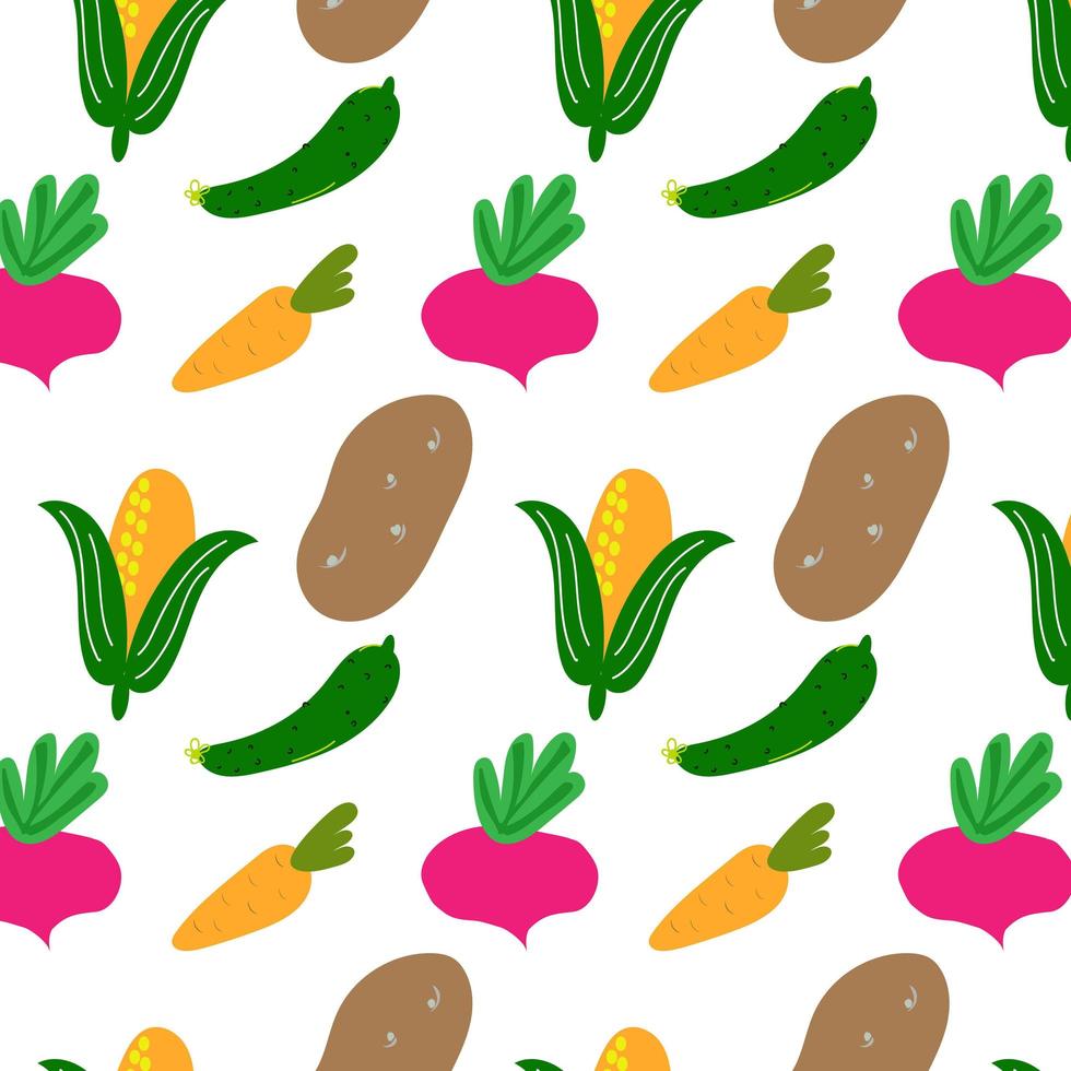 Seamless vector pattern different cute vegetables.