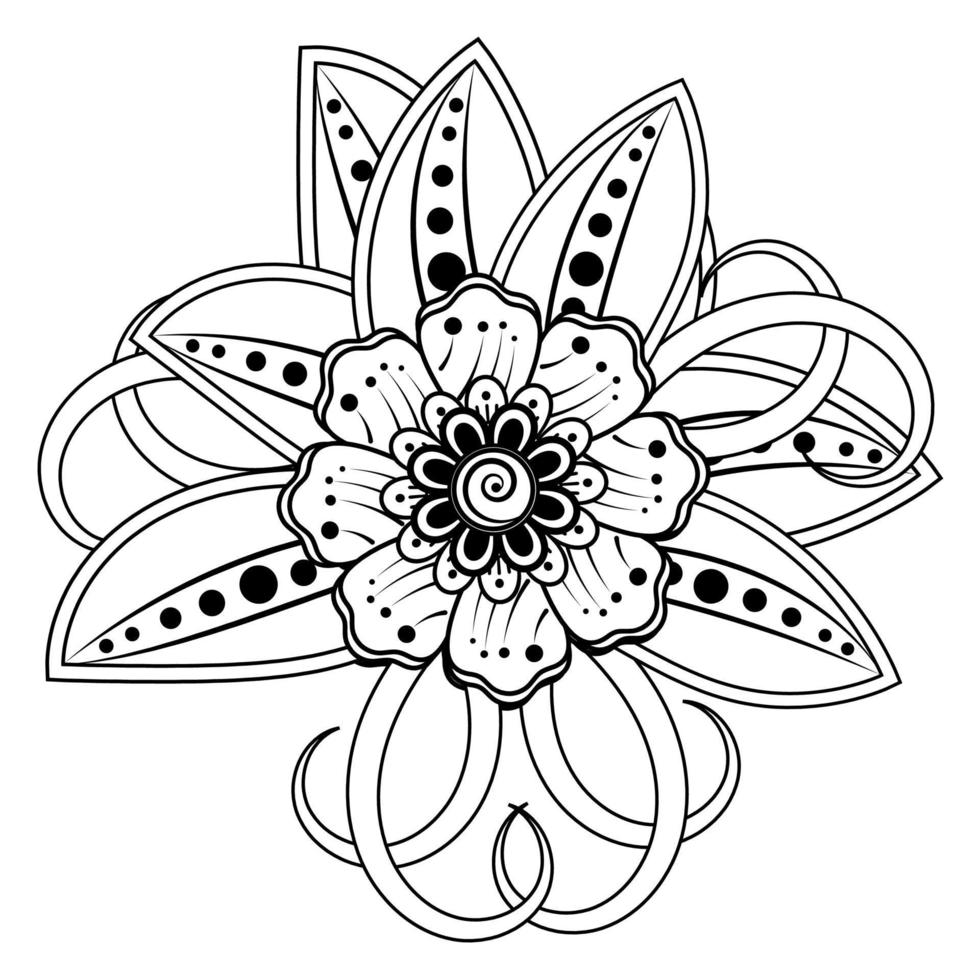 flor mehndi para henna, mehndi, tatuaje, decoración. adorno decorativo en estilo étnico oriental, adorno de doodle, dibujo a mano de contorno. página de libro para colorear. vector