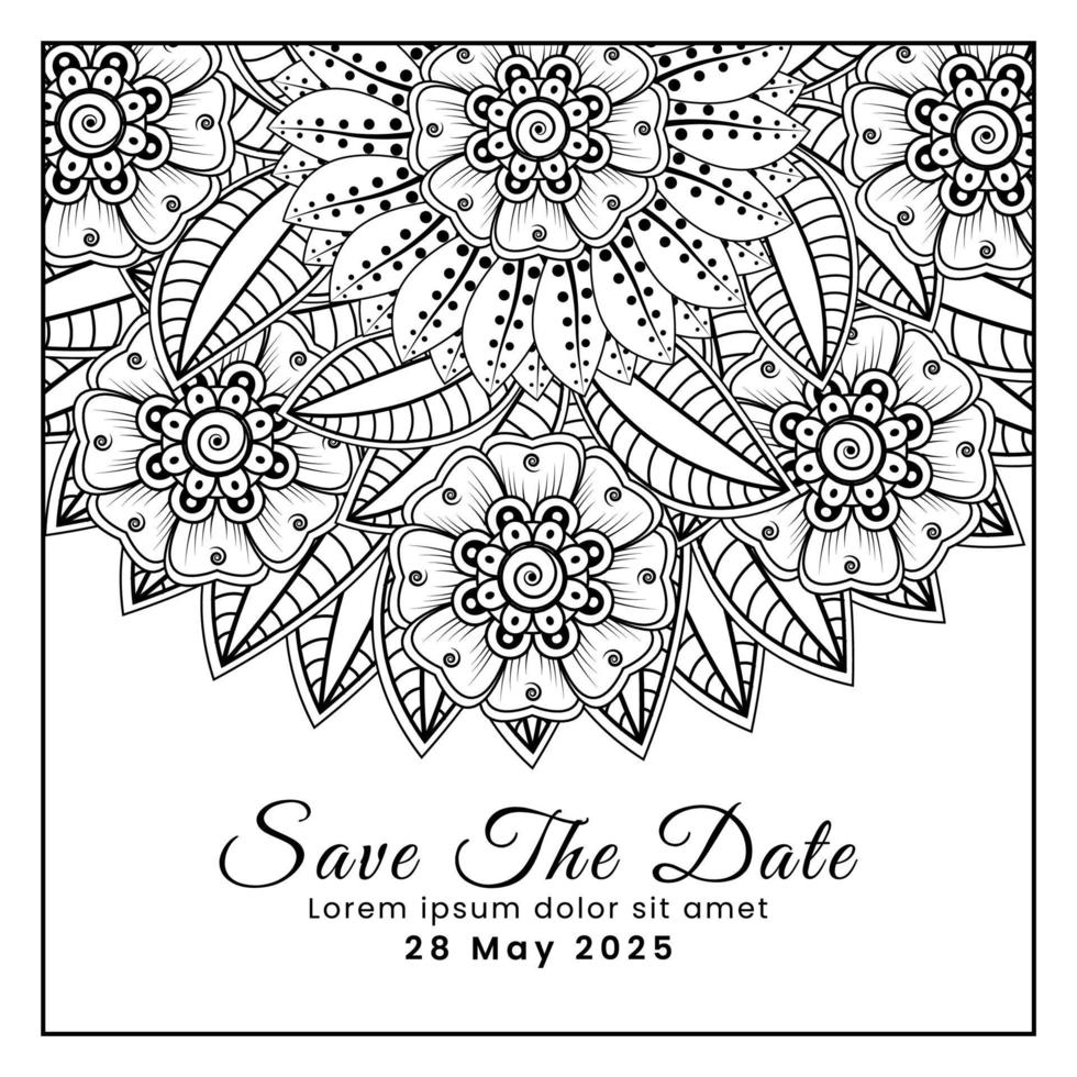 guarda la fecha con la flor mehndi. decoración en adornos étnicos orientales, doodle. vector