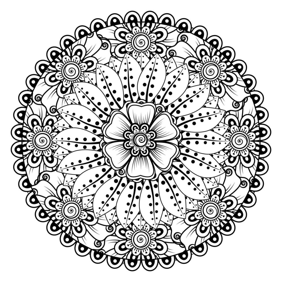 patrón circular en forma de mandala para henna, mehndi, tatuaje, decoración. adorno decorativo en estilo étnico oriental. página de libro para colorear. vector