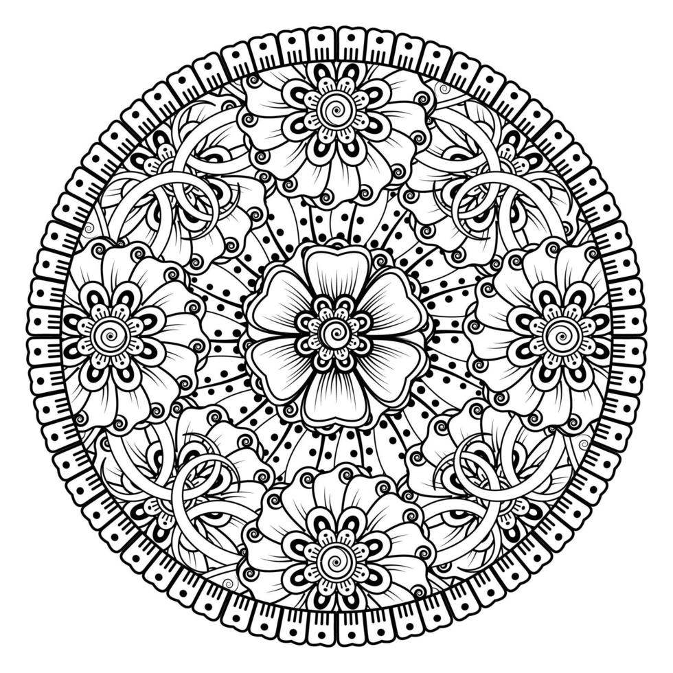 patrón circular en forma de mandala para henna, mehndi, tatuaje, decoración. adorno decorativo en estilo étnico oriental. página de libro para colorear. vector