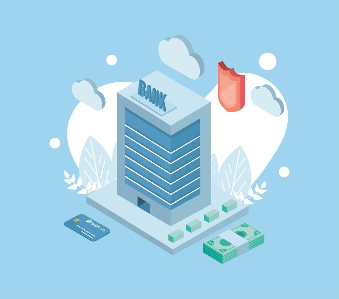 bank building and icons vector