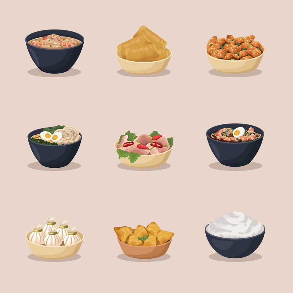nine chinese food icons vector
