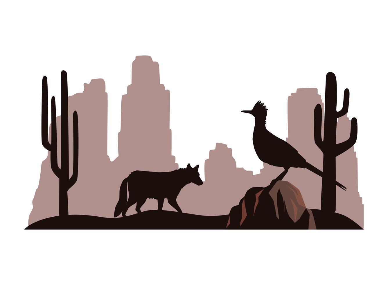 paisaje de correcaminos y lobo vector