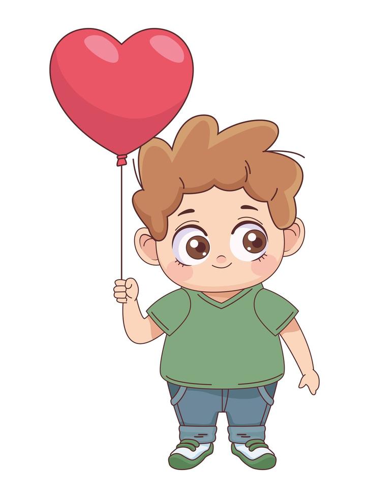 niño pequeño con corazón de globo vector