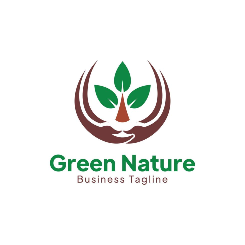 Green Nature Logo Design Template suitable for company logo with both hands hugging a tree vector