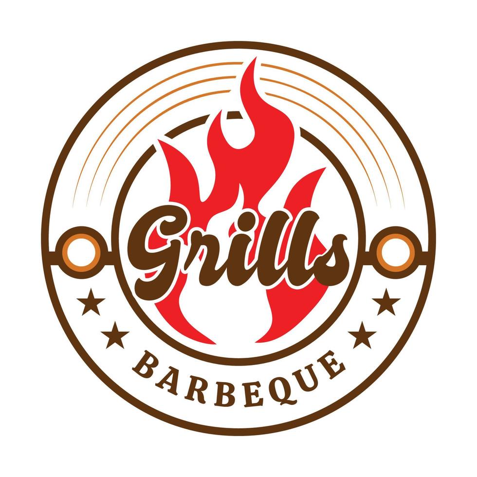 parrilla de barbacoa rústica retro vintage, barbacoa, vector de diseño de logotipo de sello de etiqueta de barbacoa