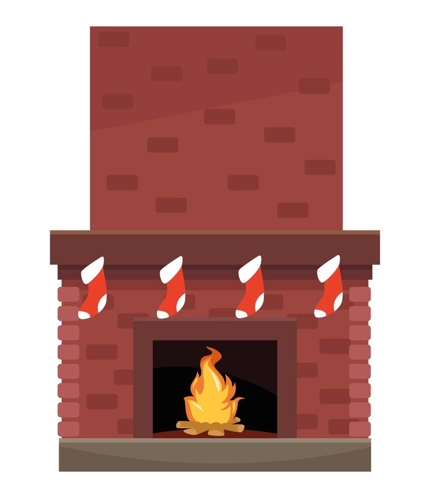 chimenea navideña con calcetines vector