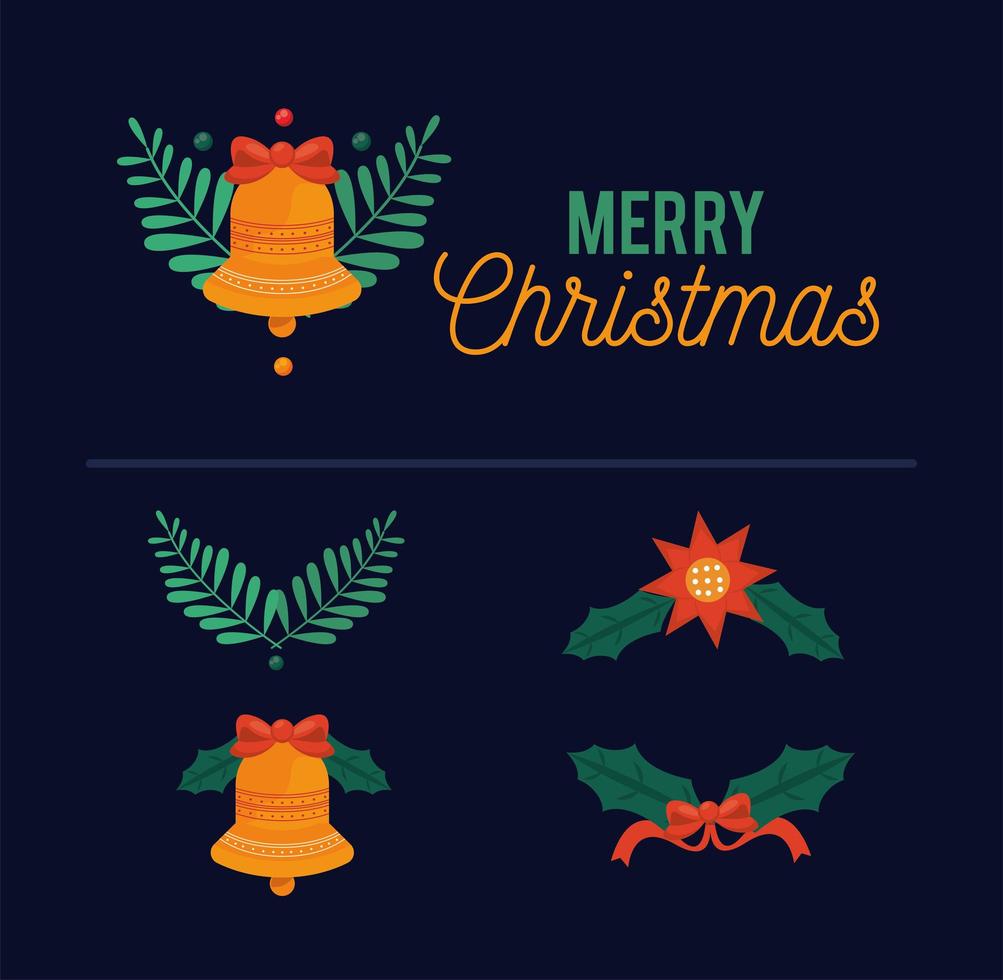 merry christmas five icons vector