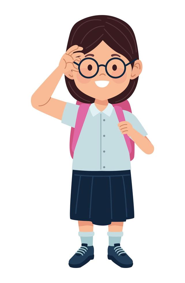 little schoolgirl with glasses vector