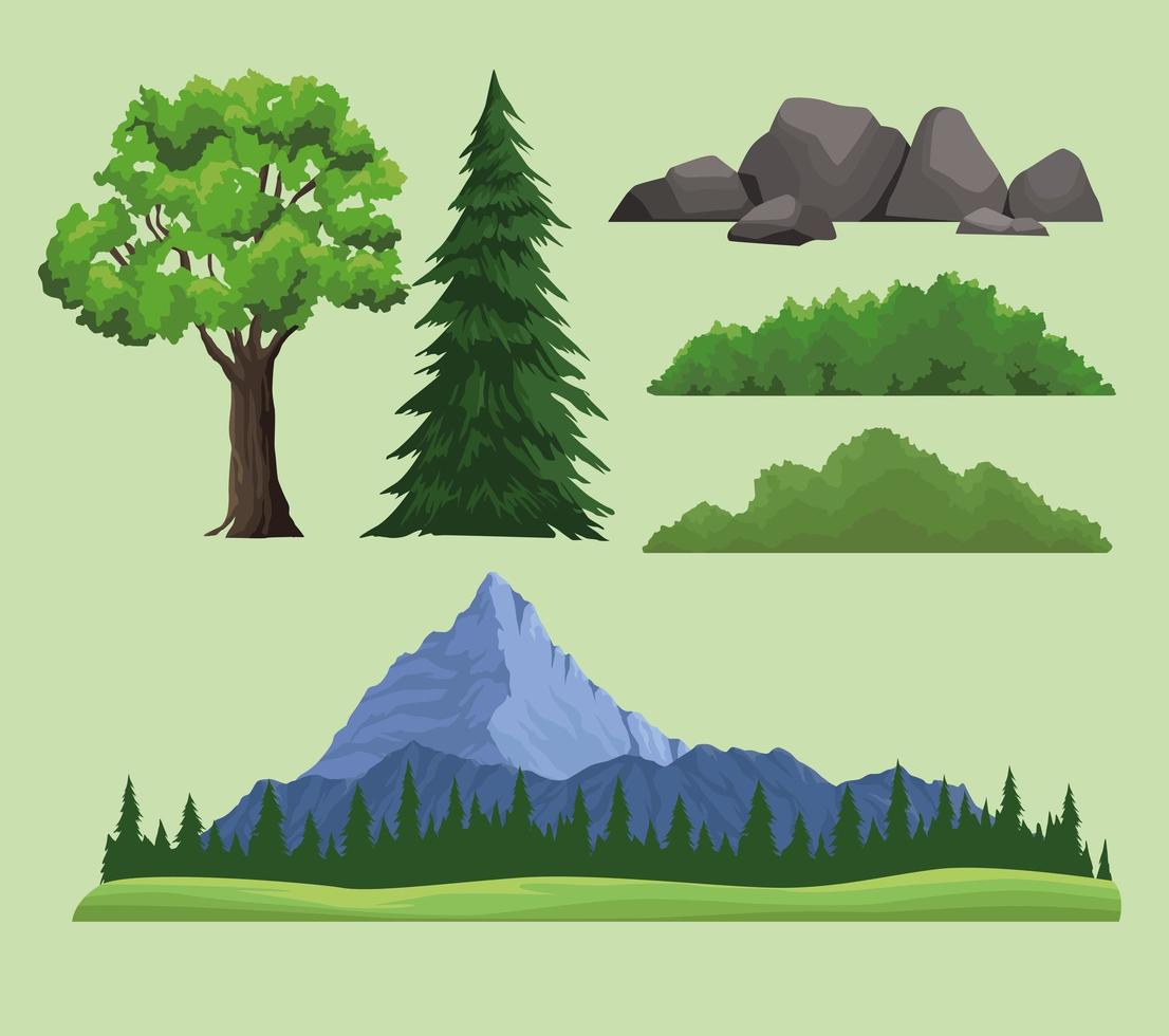 six wanderlust nature icons vector